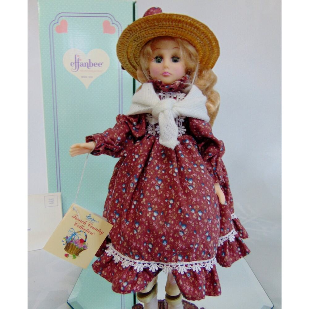 Effanbee French Country Mama Doll 13" Dress Straw Hat Scarf Shoes Box 1989 Vtg